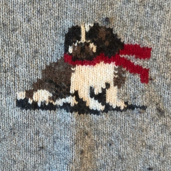 Old Navy Baby St Bernard in Red Scarf Long Sleeve Gray Cotton Wool Blend Sweater - Picture 3 of 4